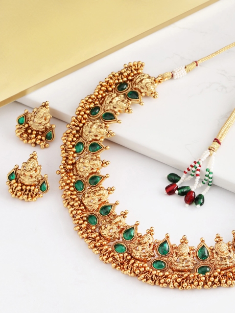 

Melani Borsa Women Gold-Plated Stone Studded & Beaded Temple Jewellery Set