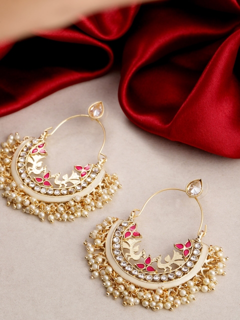 

Melani Borsa Magenta Gold-Plated Handcrafted AD Stone Studded Crescent Shaped Chandbalis