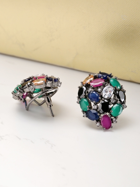 

Melani Borsa Multicoloured Gold-plated Handcrafted CZ Stone Studded Oval Drop Earrings, Multi