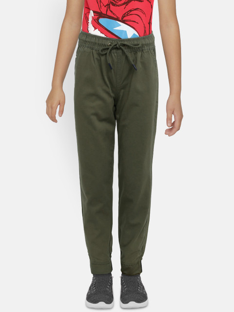 

Indian Terrain Boys Olive Green Solid Joggers
