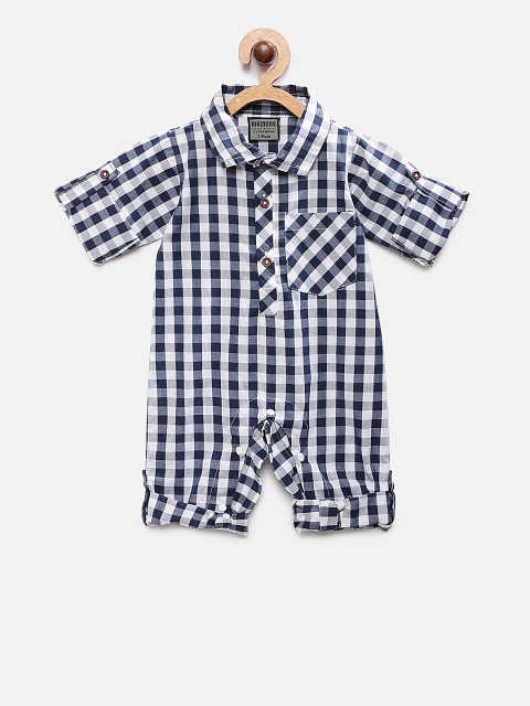 

RIKIDOOS Kids Navy Blue & White Checked Romper RIKI-M-309