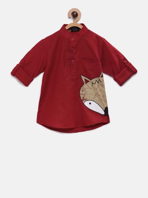 

RIKIDOOS Boys Maroon Printed Straight Kurta