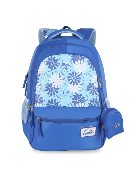 

Genie Girls Blue Floral Print 18inches Large Backpack with Pouch