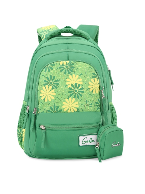 

Genie Unisex Green Floral Print 16 inches Medium Backpack with Pouch