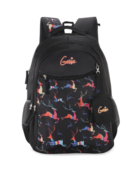

Genie Girls Black Printed 17 inches Medium Backpack with Pouch