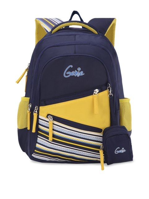 

Genie Unisex Navy Blue & Yellow Colourblocked 18 inches Large Backpack with Pouch