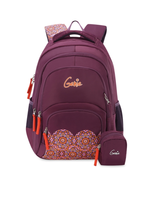 

Genie Girls Burgundy Printed 16inches Medium Backpack with Pouch