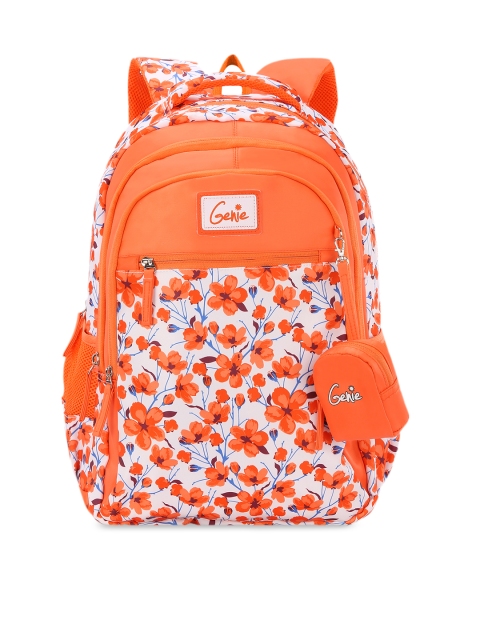 

Genie Unisex Orange & White Floral Print 19 inches Large Backpack with Pouch