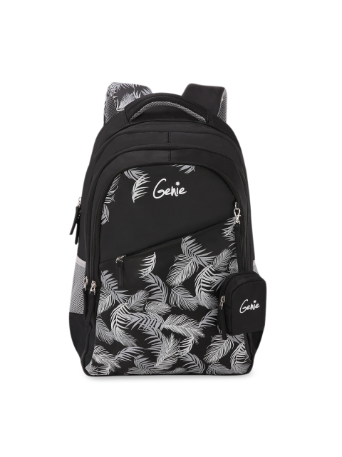 

Genie Girls Black Printed 17inches Medium Backpack with Pouch