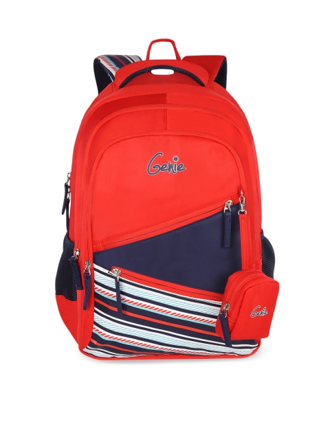 

Genie Girls Red & Navy Blue Colourblocked 16 inches Medium Backpack with Pouch