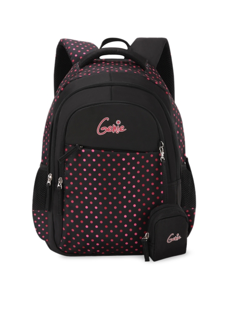 

Genie Kids Black & Red Polka Dots Print 16inches Medium Backpack with Pouch