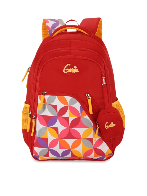 

Genie Girls Red & Orange Printed 17inches Medium Backpack with Pouch
