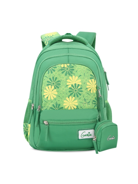 

Genie Girls Green Floral Print 18inches Large Backpack with Pouch