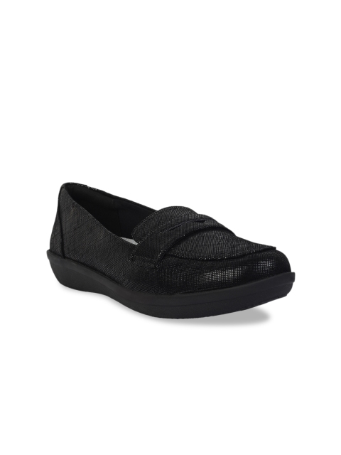 

Clarks Women Black Textured Penny Loafers