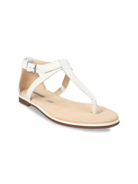 

Clarks Women White Solid T-Strap Flats