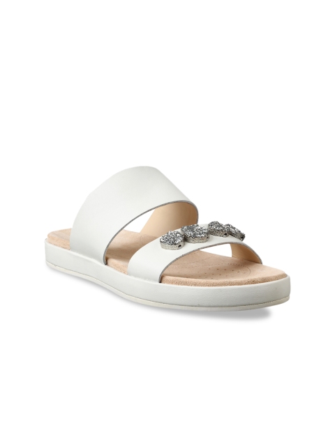 

Clarks Women White Solid Leather Open Toe Flats