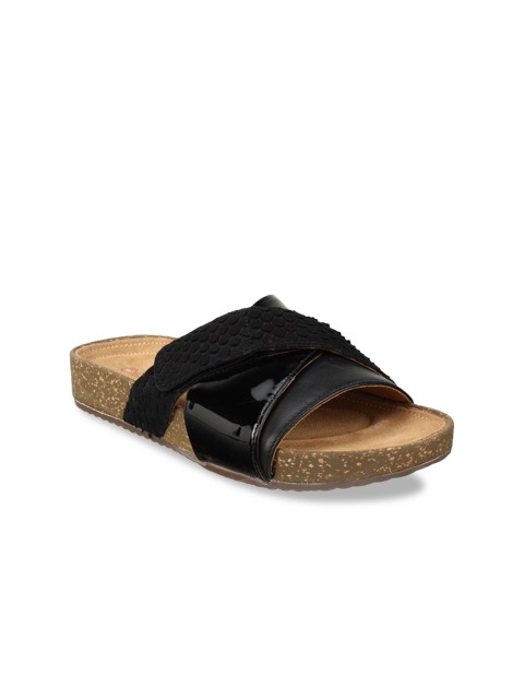 

Clarks Women Black Solid Leather Open Toe Flats