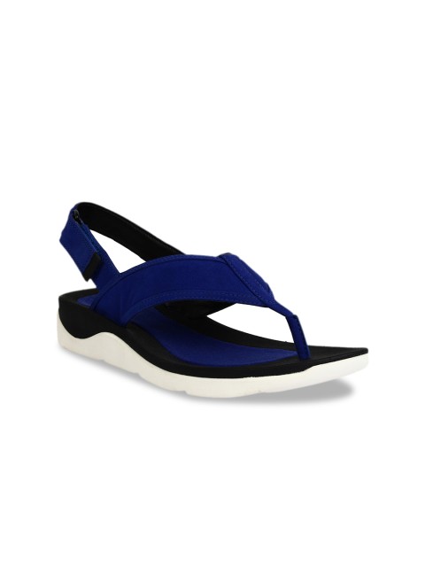 

Clarks Women Blue Solid Leather T-Strap Flats