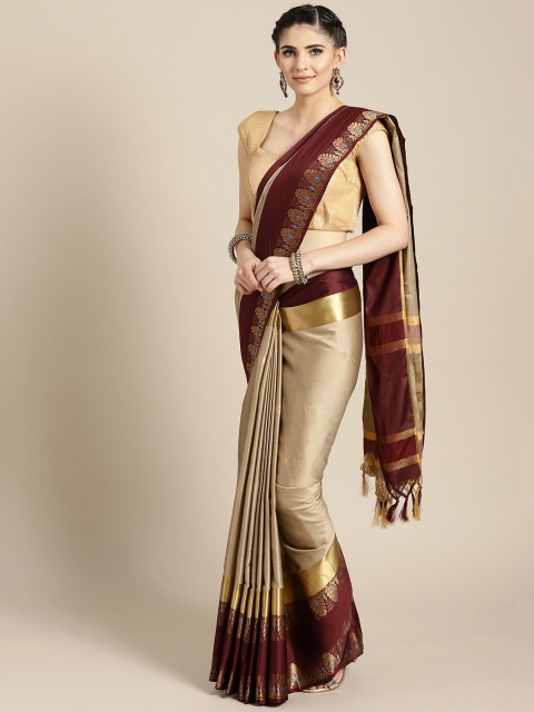 

Rajesh Silk Mills Taupe & Brown Silk Blend Woven Design Saree, Beige