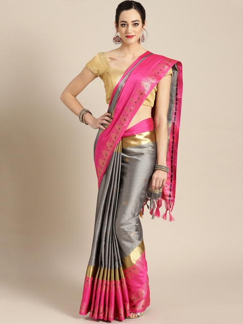

Rajesh Silk Mills Grey & Pink Silk Blend Woven Design Saree
