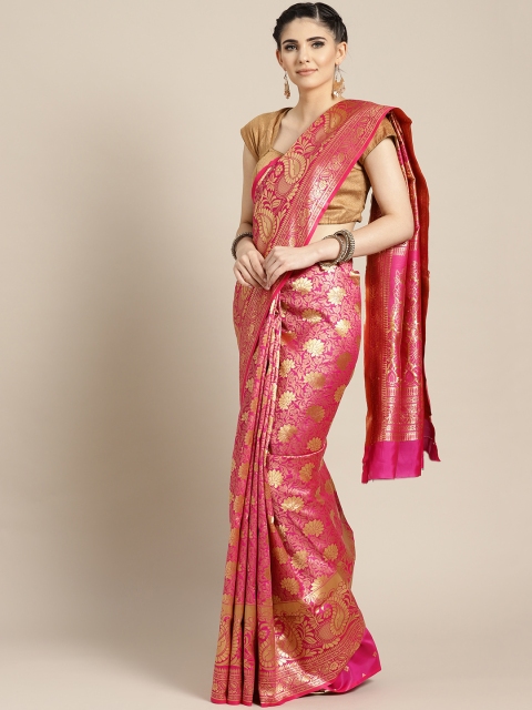 

Rajesh Silk Mills Magenta & Golden Silk Blend Woven Design Saree