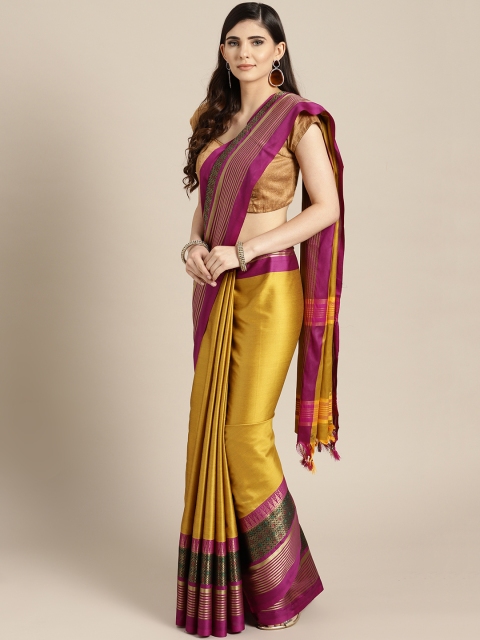 

Rajesh Silk Mills Mustard Yellow & Magenta Solid Saree