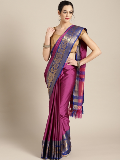 

Rajesh Silk Mills Magenta & Blue Silk Blend Solid Saree
