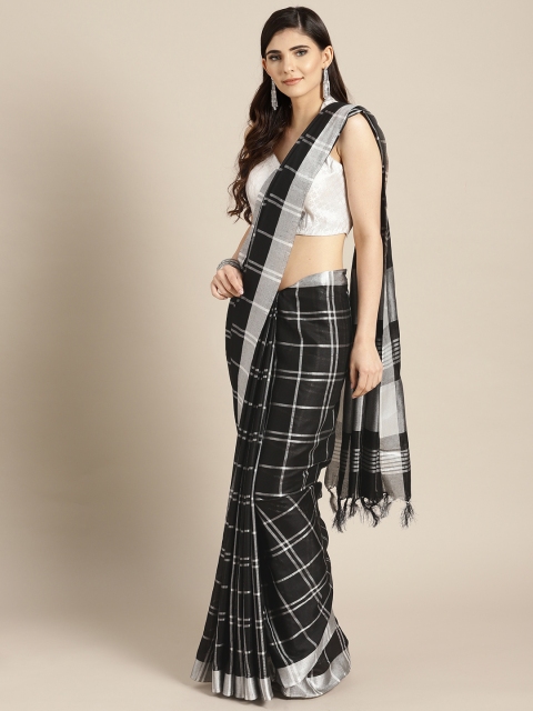 

Rajesh Silk Mills Black & Silver Checked Saree