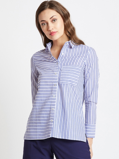 

COVER STORY Women Blue Striped Shirt Style Top