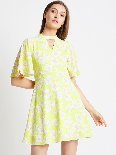 

COVER STORY Women Green Printed Fit and Flare Dress