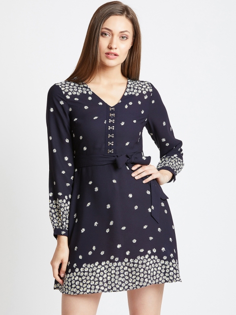 

COVER STORY Women Navy Blue Printed Fit and Flare Dress