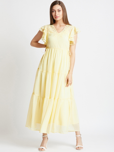 

COVER STORY Women Yellow Self Design Maxi Dress