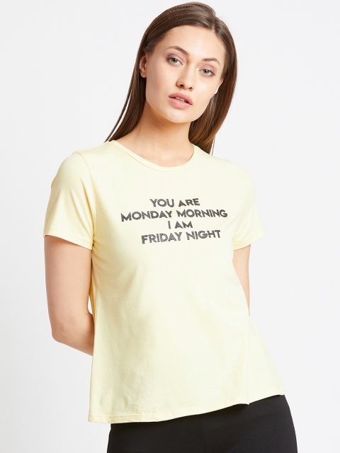 

COVER STORY Women Yellow Printed Round Neck T-shirt