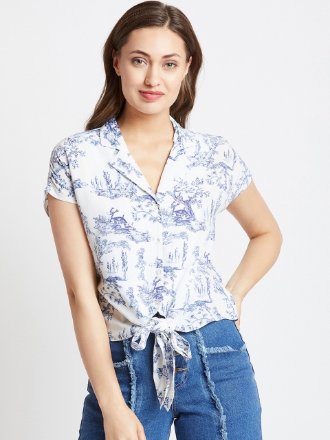 

COVER STORY Women Blue Printed Shirt Style Top