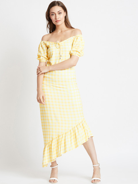 

COVER STORY Women Yellow Checked Sheath Dress