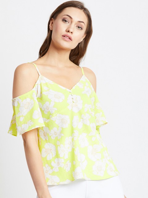 

COVER STORY Women Green & White Printed A-Line Top
