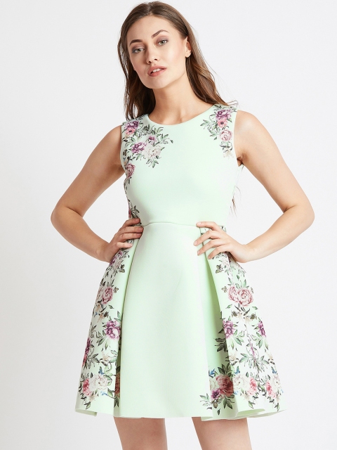 

COVER STORY Women Green Printed Fit and Flare Dress