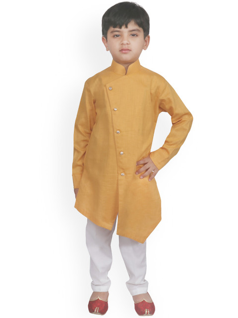 

SG YUVRAJ Boys Yellow & White Solid Kurta with Harem Pants