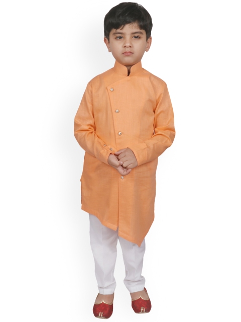 

SG YUVRAJ Boys Peach-Coloured & White Solid Kurta with Trousers