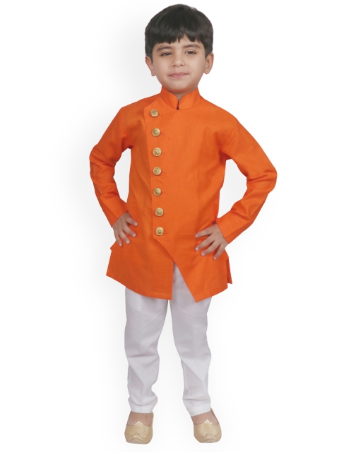 

SG YUVRAJ Boys Orange & White Solid Kurta with Trousers