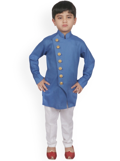 

SG YUVRAJ Boys Blue & White Solid Kurta with Trousers