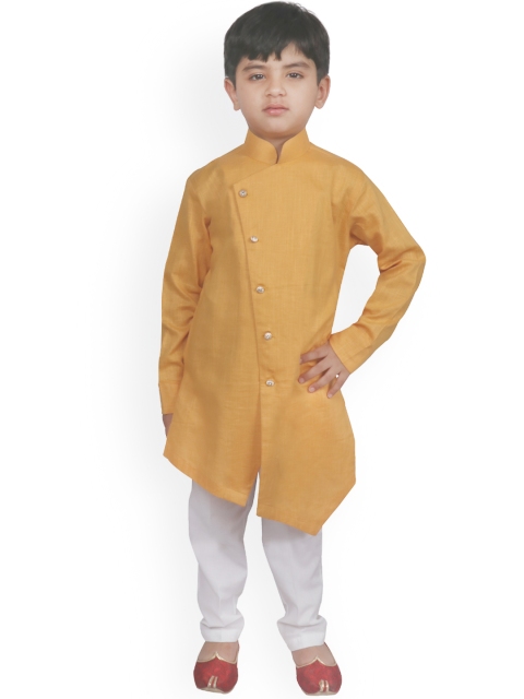 

SG YUVRAJ Boys Yellow & White Solid Kurta with Harem Pants