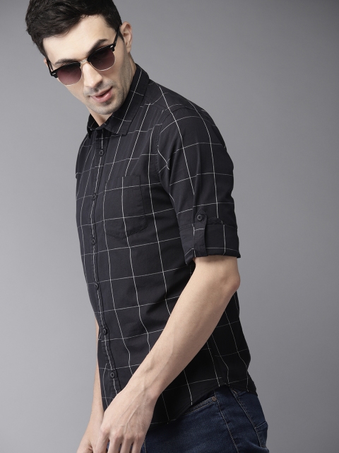 

HERE&NOW Men Black & White Slim Fit Checked Casual Shirt