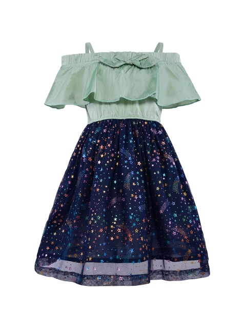 

Stylo Bug Girls Green Printed Fit and Flare Dress