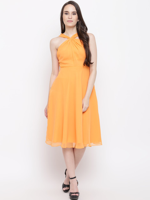 

MABISH by Sonal Jain Women Orange Solid Midi A-Line Dress