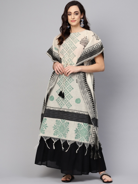 

Pannkh Women Off-White & Green Printed Kaftan Kurta