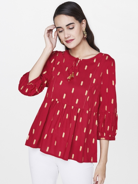 

Global Desi Women Red Printed A-Line Top