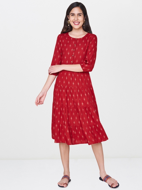 

Global Desi Women Red Printed A-Line Dress