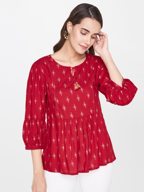 

Global Desi Women Red Printed A-Line Top