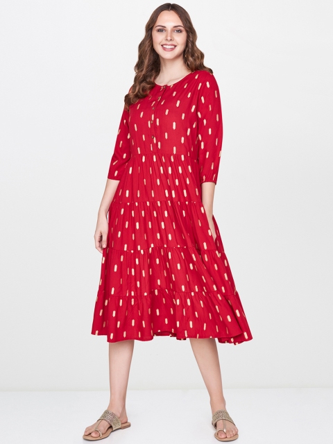 

Global Desi Women Red Printed A-Line Dress